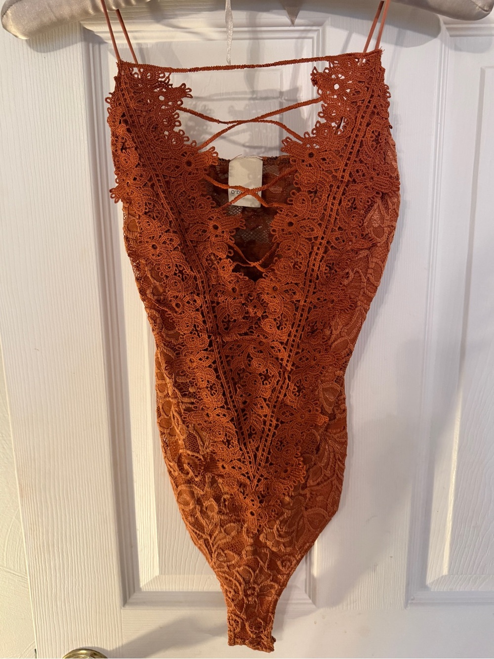 O’Delilah Rust Lace Crochet Strappy Bodysuit